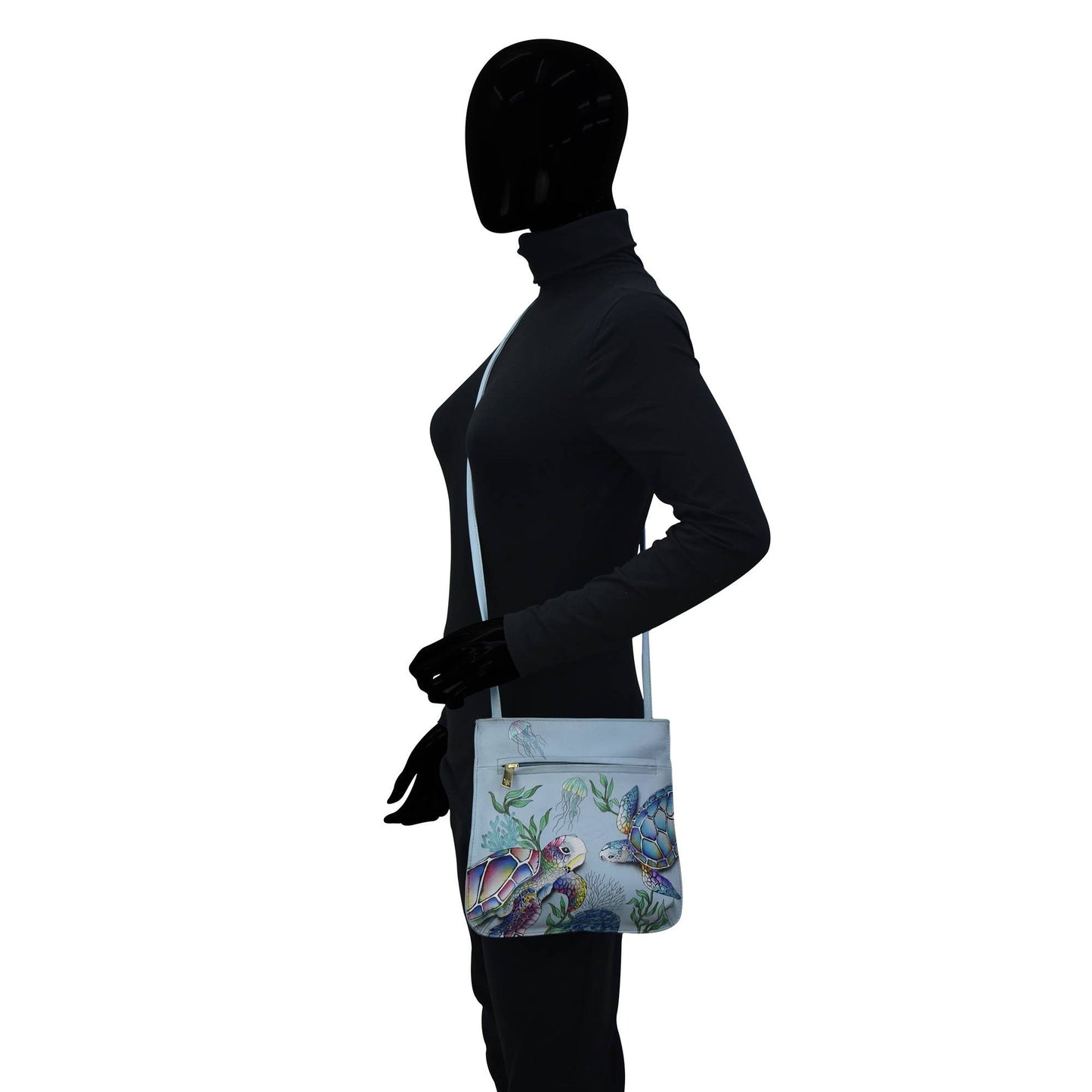 Anuschka Hand-Painted Leather Slim Crossbody With Front Zip - 452-sea turtles