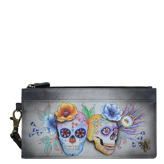 Anuschka Hand-Painted Leather Clutch Organizer Wristlet - 1151-sugar skull