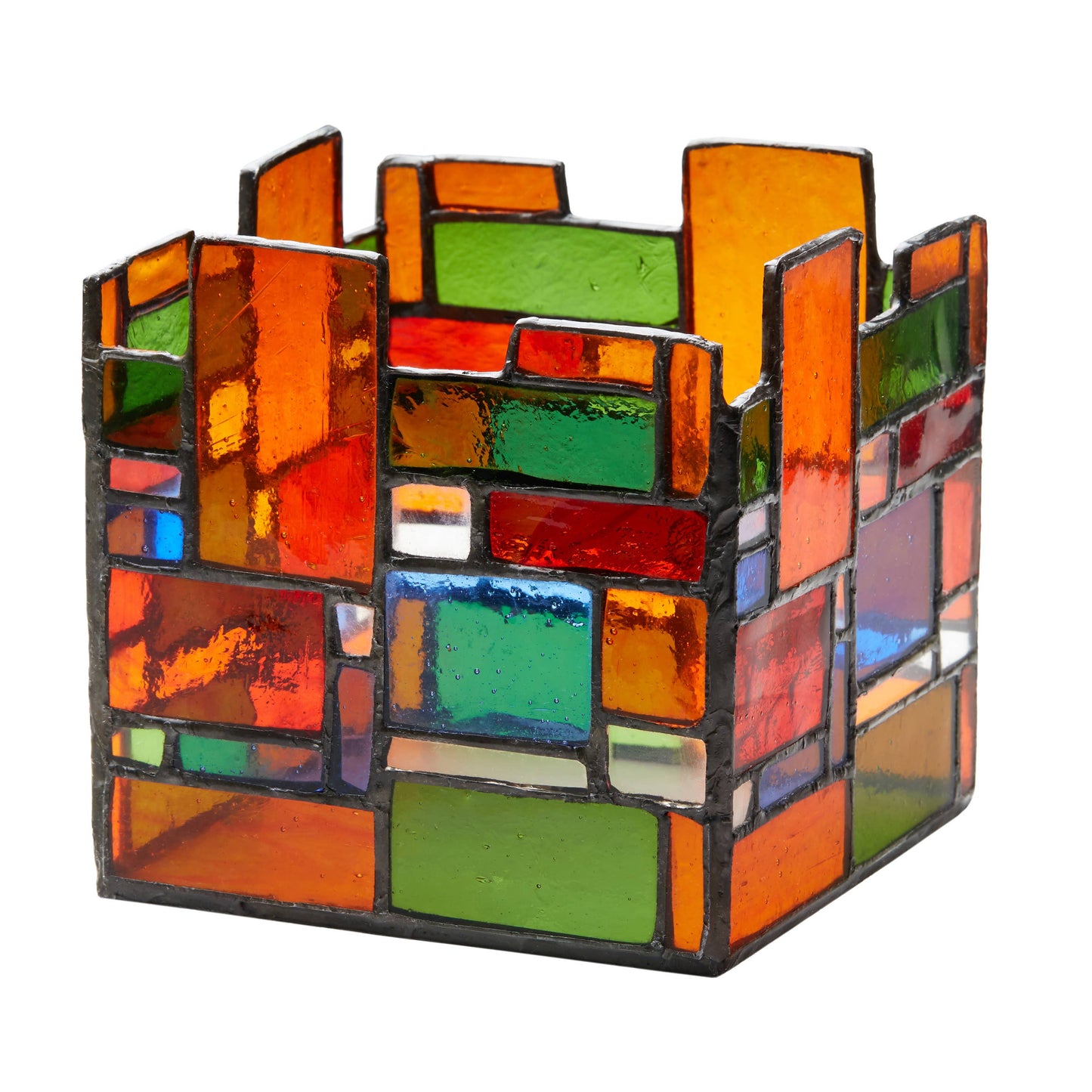 4.75"W Tiffany-Style Geometric Stained Glass Candle Holder