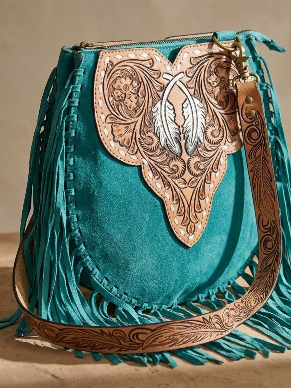American Darling Turquoise Fringe Western Crossbody