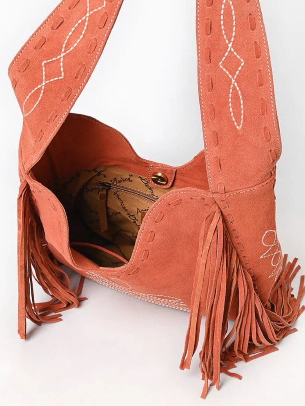 American Darling Peaches and Cream Desert Fringe Suede Crossbody Hobo
