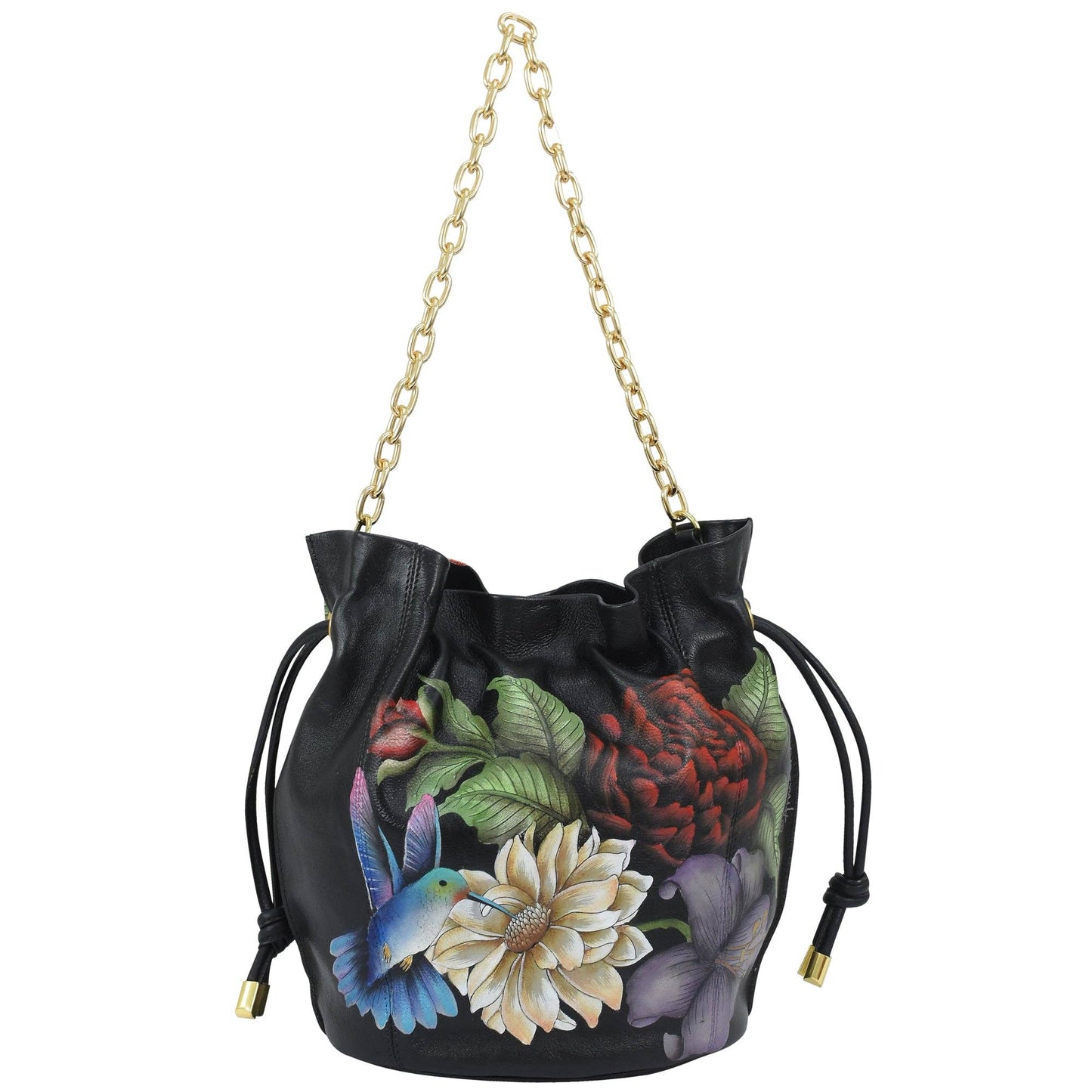 Anuschka Drawstring Bucket Bag - 723 with hummingbirds