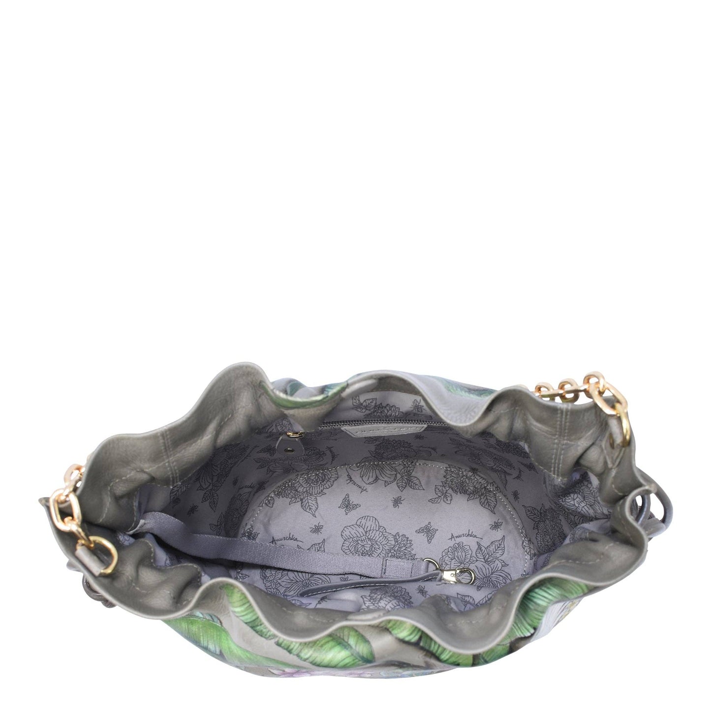 Anuschka Drawstring Bucket Bag - 723 with dove design