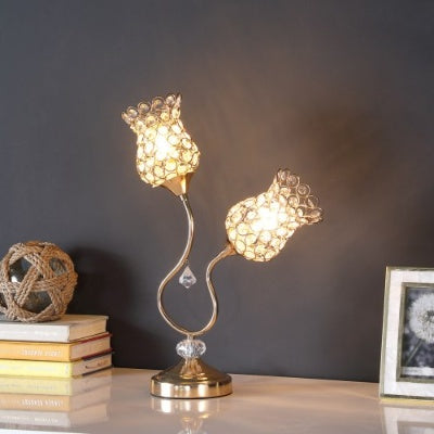 18.75 Rose Gold 2-Floral Trumpet Glam Metal Table Lamp