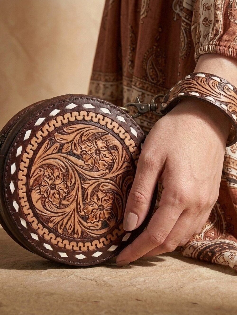 American Darling Western Tooled Leather Wristlet