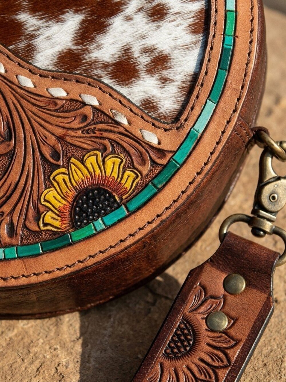 American Darling Sunflower Tooled Crossbody Canteen Bag