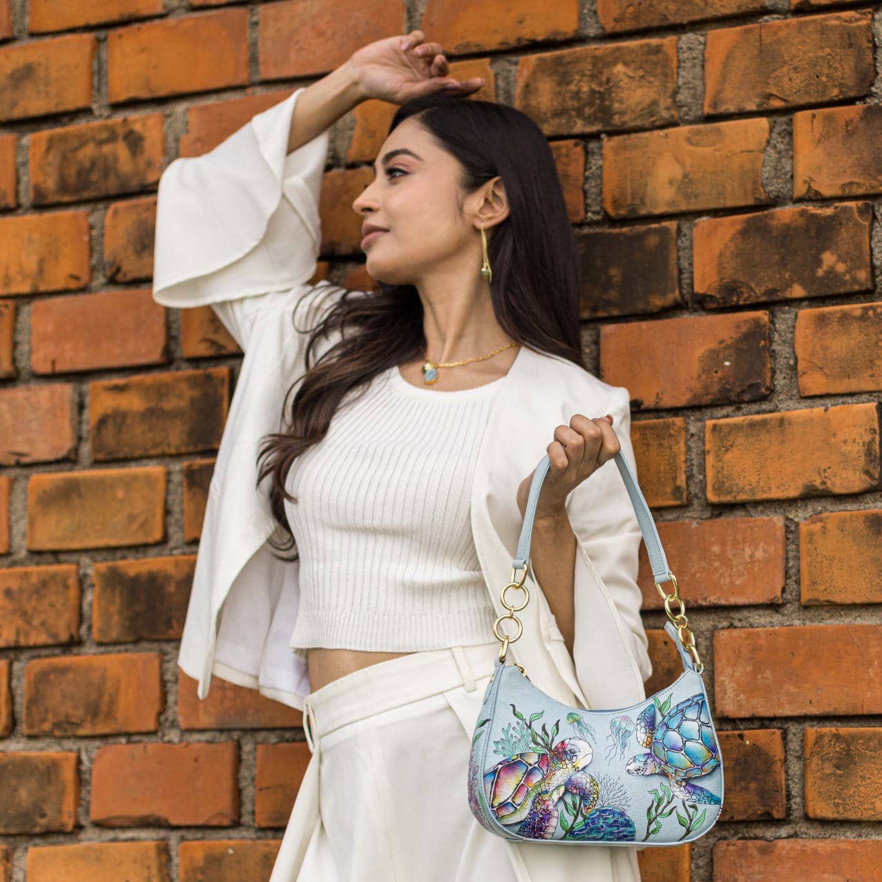 Anuschka Hand-Painted Leather Small Convertible Hobo - 701-sea turtle