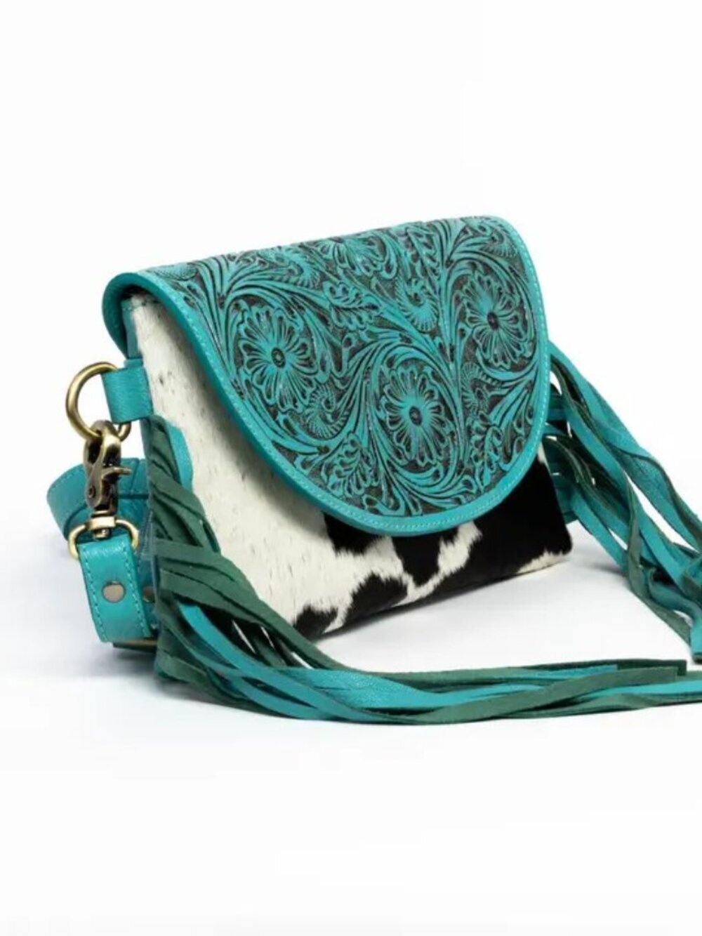 Turquoise Tooled Cowhide Crossbody