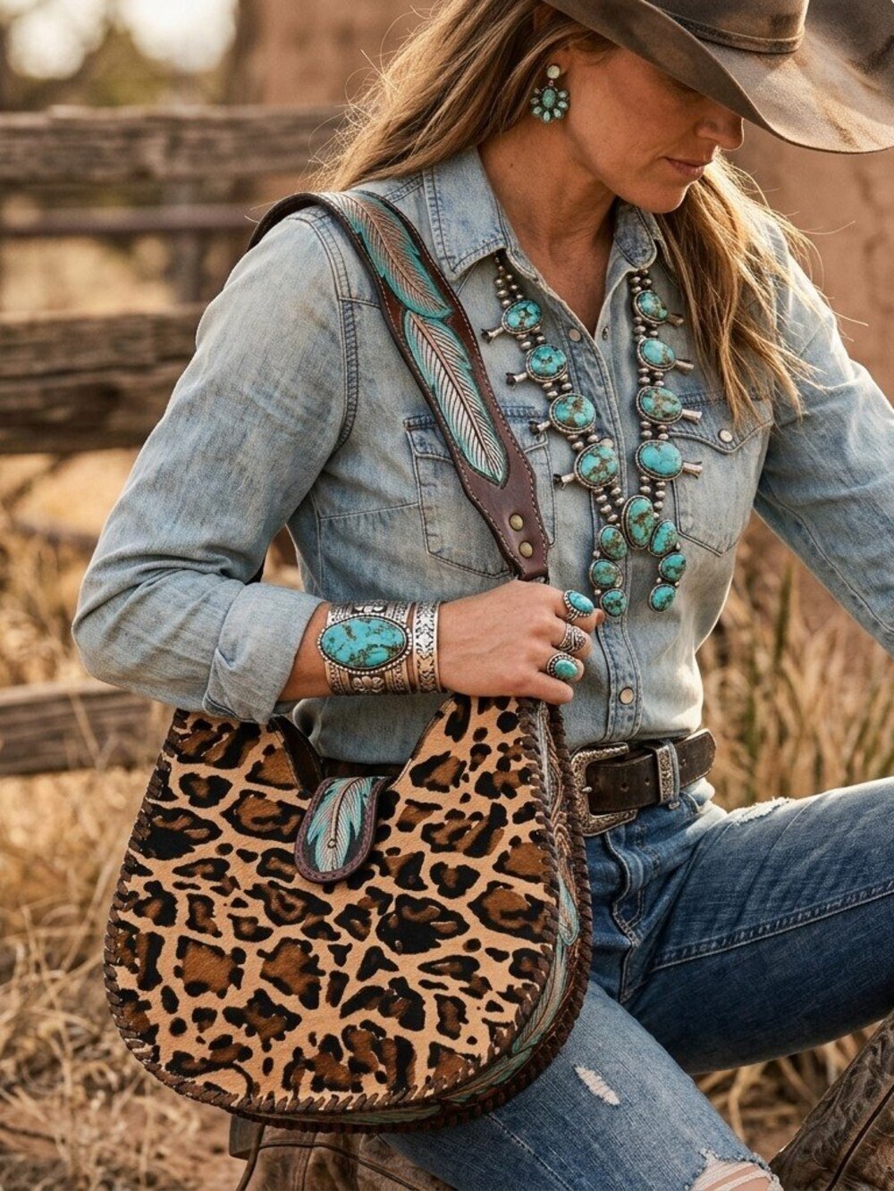 American Darling Wild Feather Western Hair on Hobo Bag