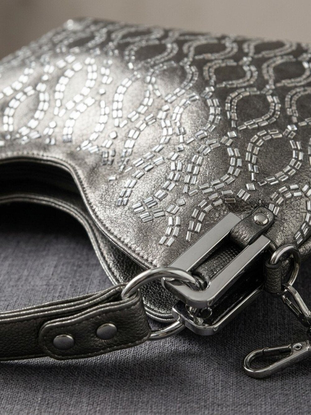 Pewter Mosaic Luxe Shoulder Bag with rhinestone details