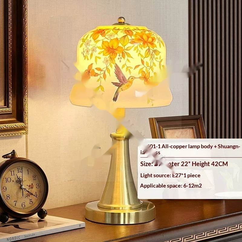 All-Copper Nordic-Style Creative Table Lamp With Floral And Bird Design