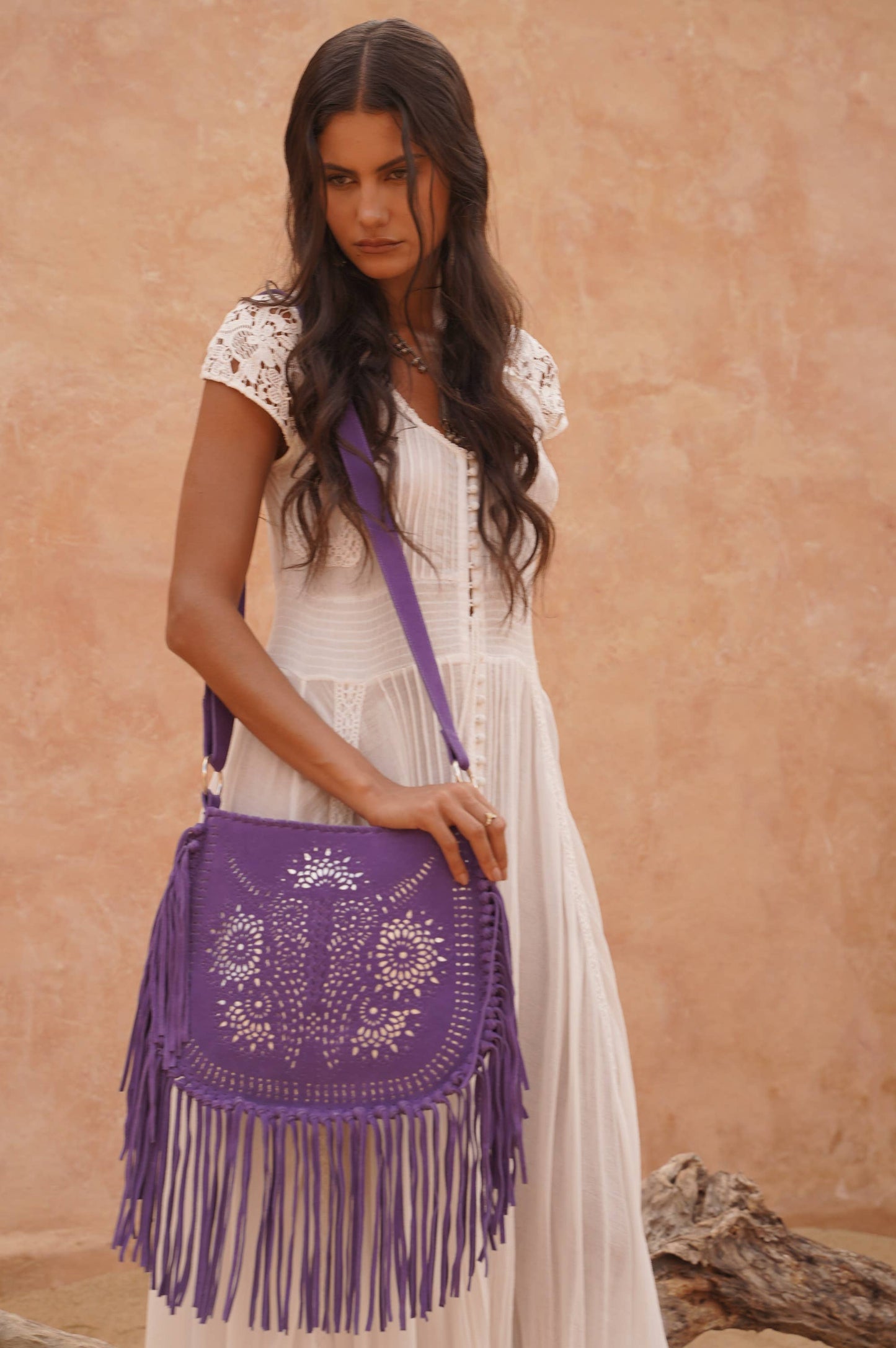 Navajo Sunflower Cut-Out Bag Bright Purple/Silver