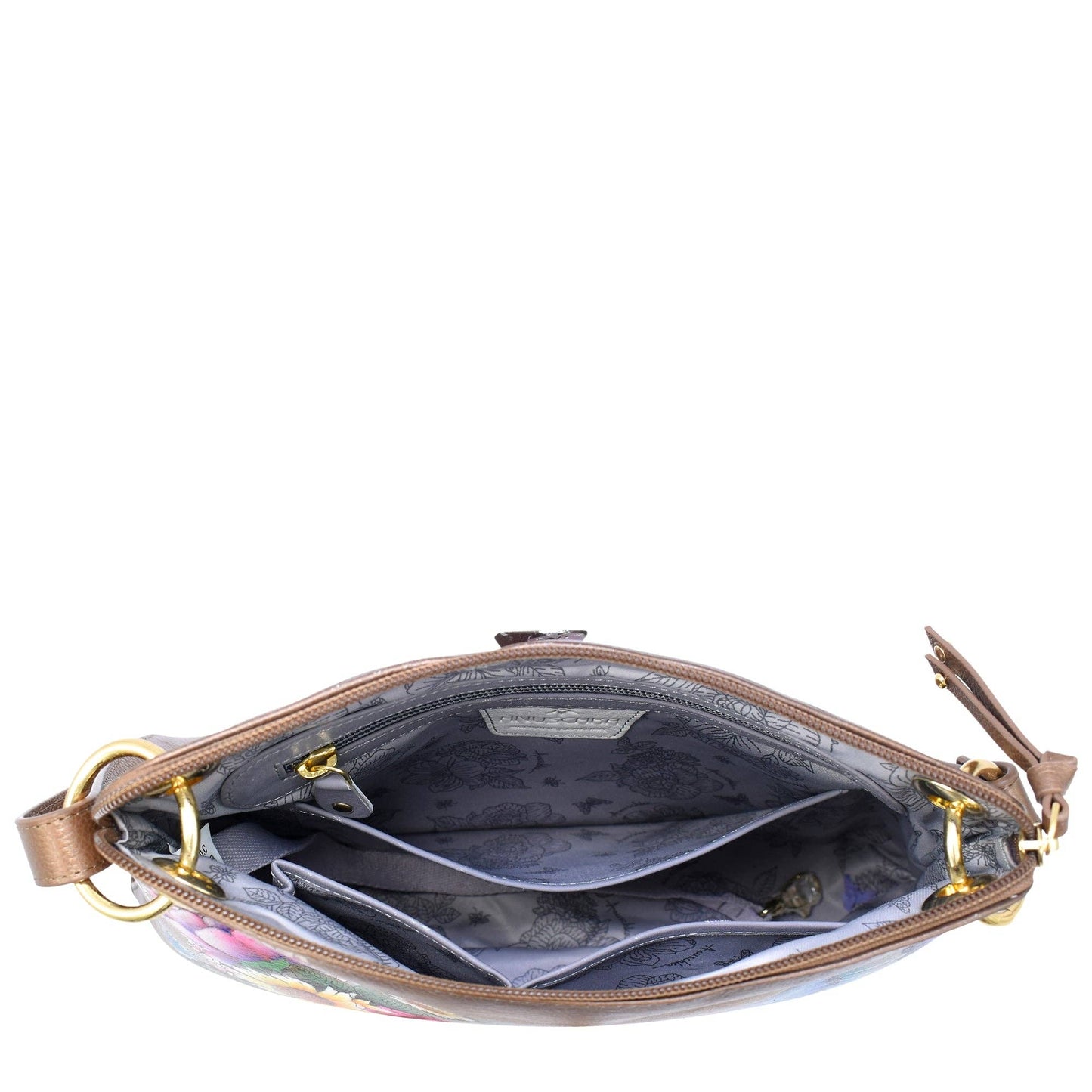Anuschka Crossbody sling bag - 713 brown with butterfly
