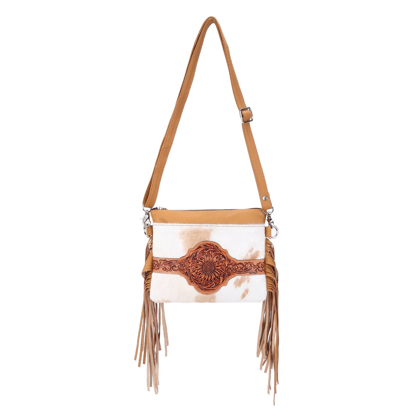 Leather Cowhide Western Hand Tooled Women's Small Crossbody-Thunderbird