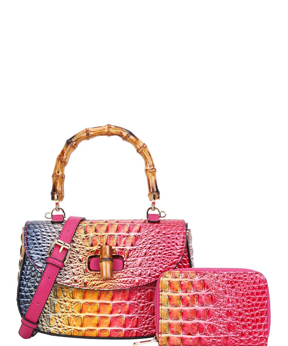 2 in 1 Crocodile Bamboo H Tie-dyed Satchel Wallet 