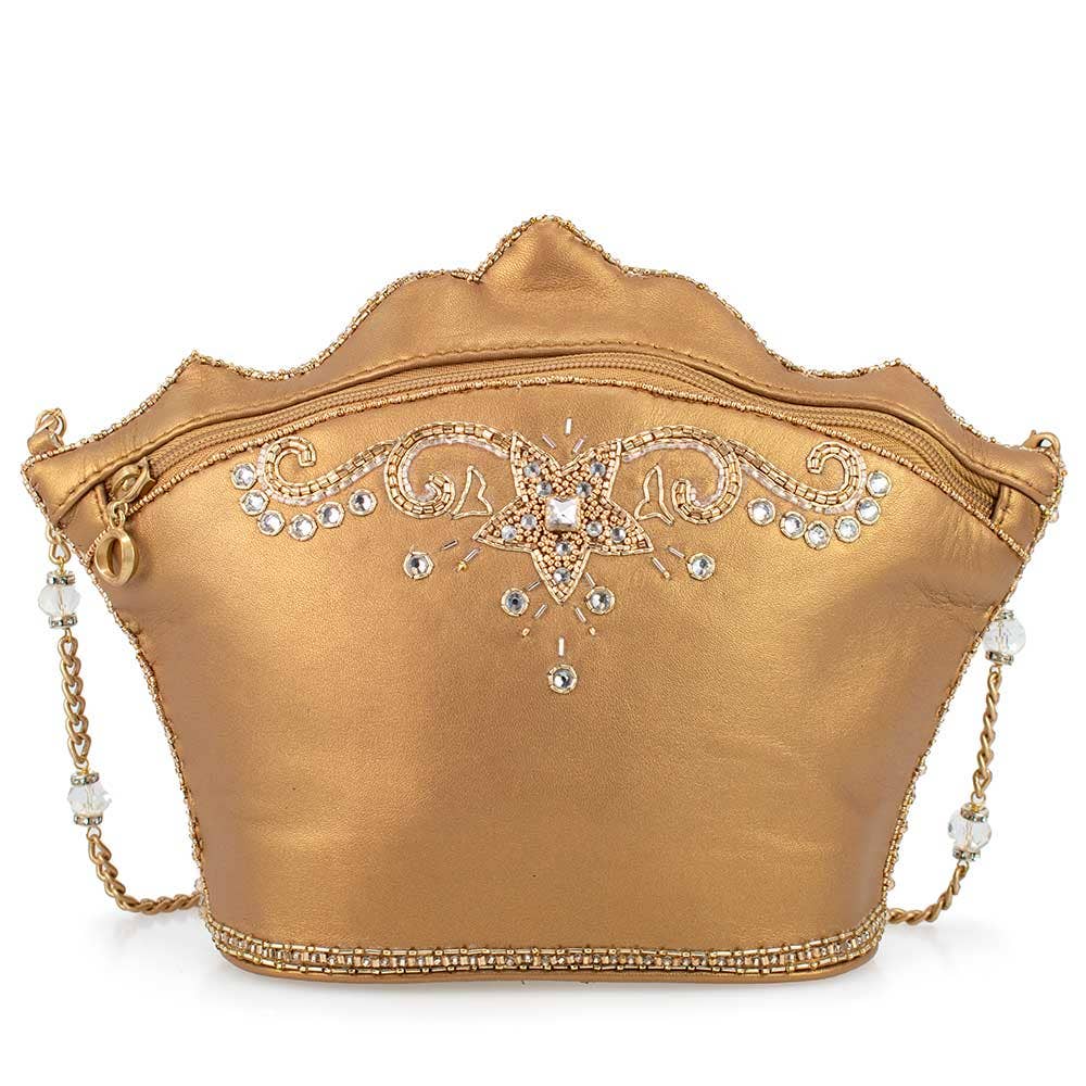 Mary Frances Golden Rule Beaded Crown Crossbody Clutch Handbag