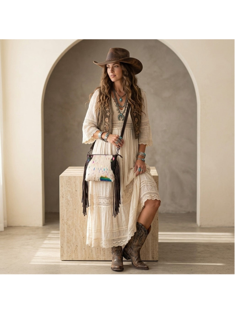 American Darling Cupcake Sprinkle Boho Cowhide Fringe Crossbody