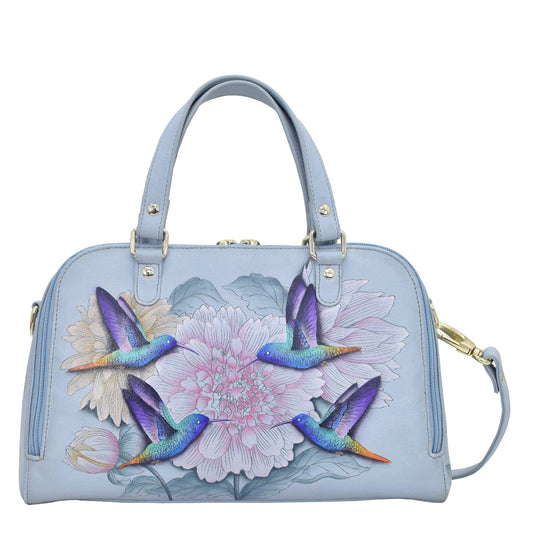 Anuschka Hand-Painted Leather Wide Organizer Satchel - 695 Hummingbird