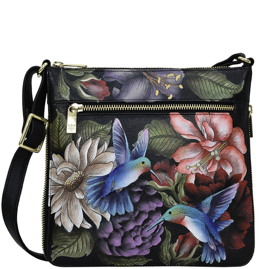 Anuschka Expandable Travel Crossbody - 550- black with hummingbird