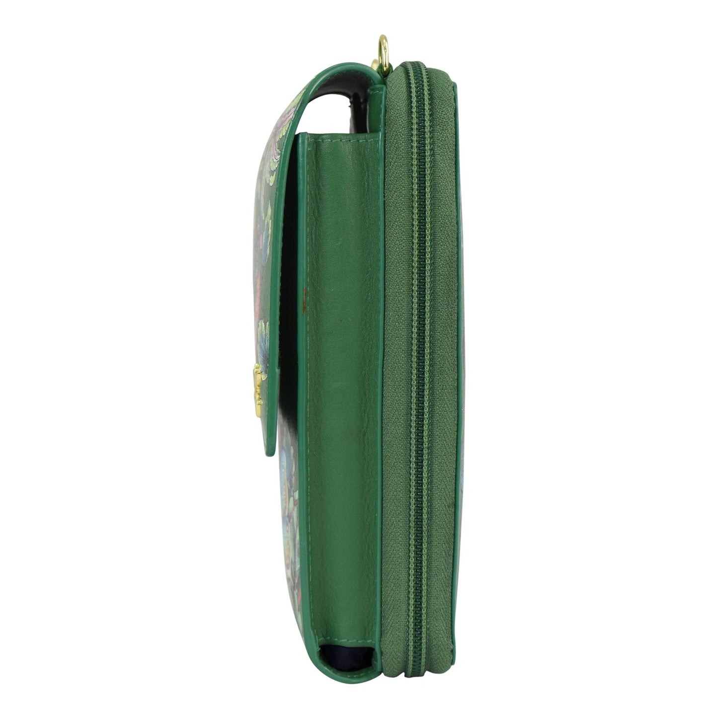 Anuschka Crossbody Phone Case - 1173 Green with butterflies