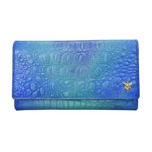 Anuschka Croc Embossed Leather Three Fold Wallet - 1150-teal