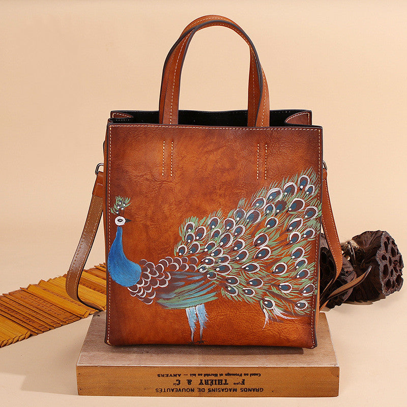 The Sassy Peacock Vintage Leather Women's Handbag