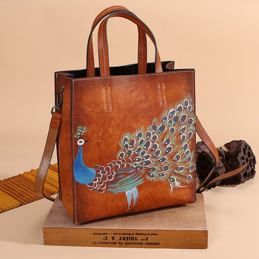The Sassy Peacock Vintage Leather Women's Handbag
