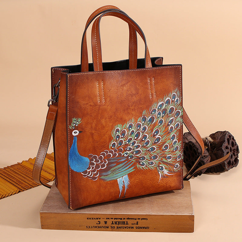 The Sassy Peacock Vintage Leather Women's Handbag