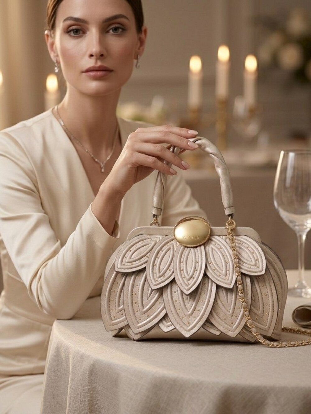 Aimee Kestenberg Petal Convertible Top Handle-Metallic Sand