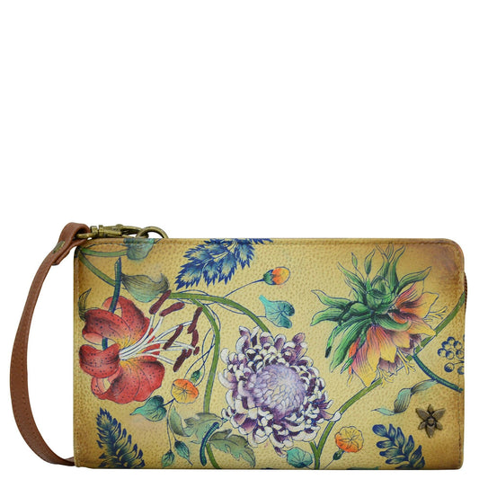 Anuschka Hand-Painted Leather Organizer Wallet Crossbody - 1149-floral
