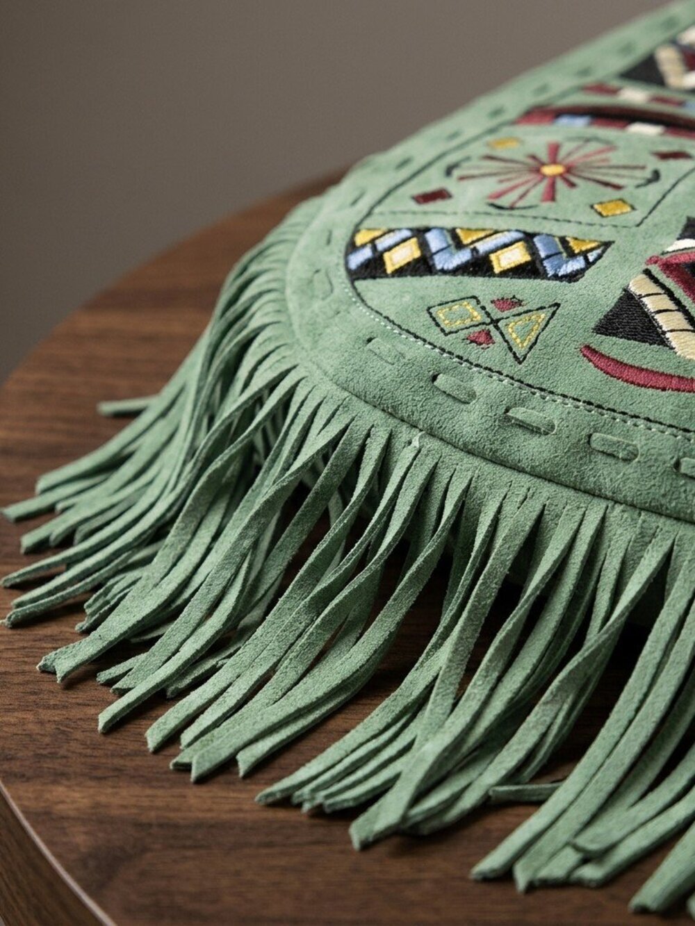 American Darling Sage Green Fringe Tribel embroidered Hobo Bag