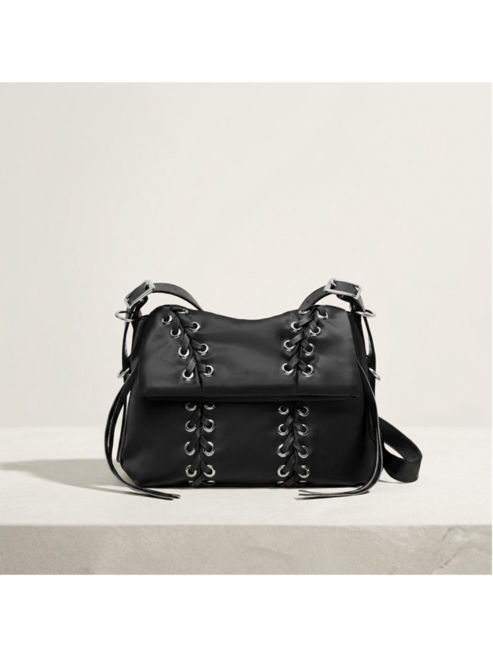 Aimee Kestenberg Black Lace Up Double Entry Crossbody