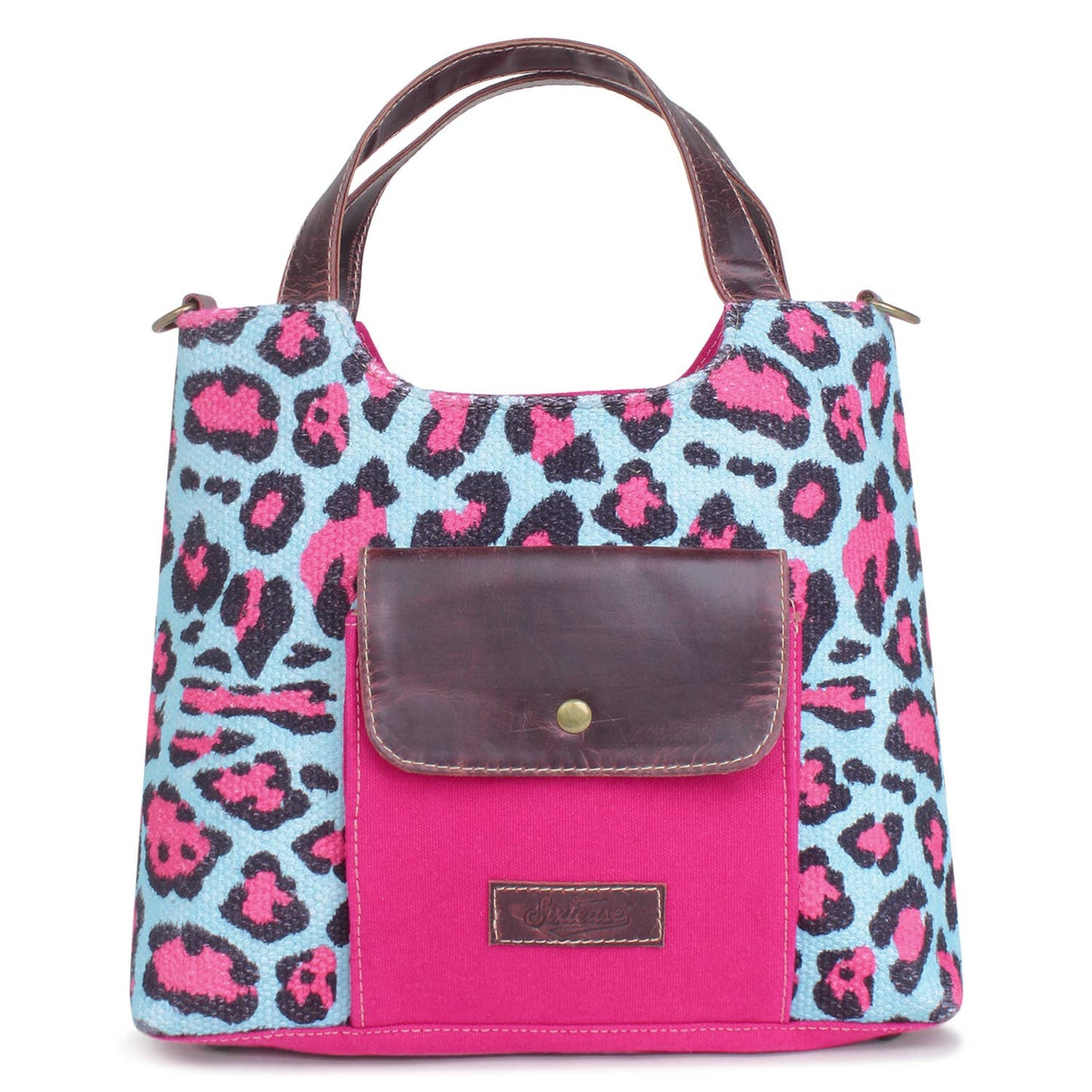 Hot Pink and Turquoise Wild Cat Animal Print 2 in 1 Crossbody