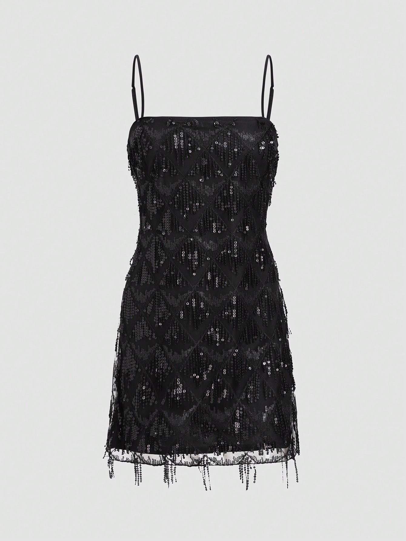 Women's Glitter Spaghetti Strap Formal Evening Party Dress