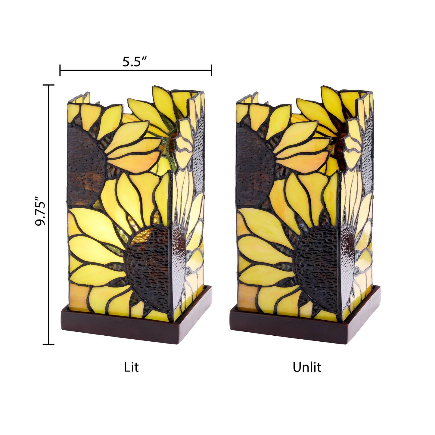 9.75"H Sunflower Rectangle Shade Hurricane stained glass  Accent Lamp