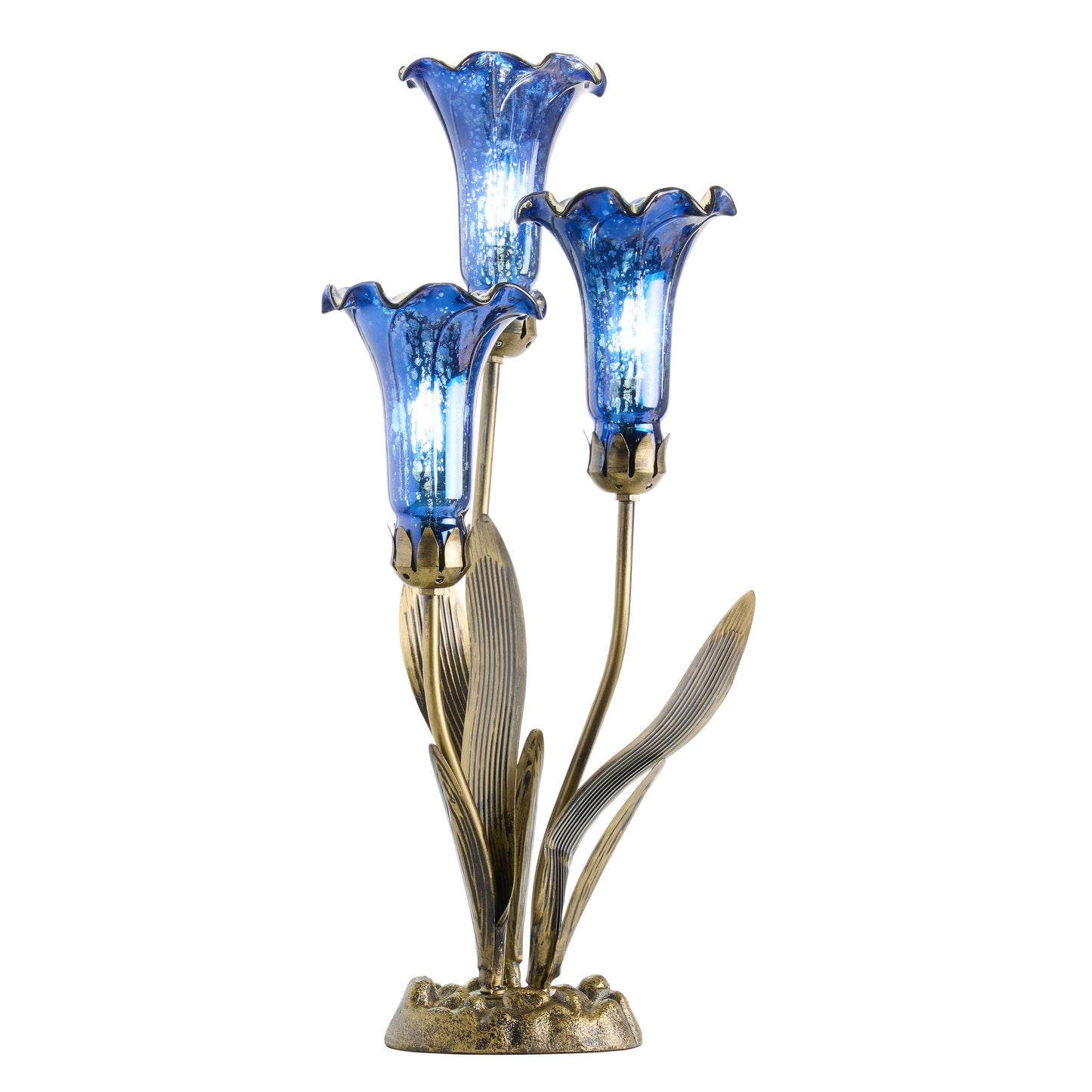 21"H Blue Mercury Glass 3 Lily Uplight Table Lamp