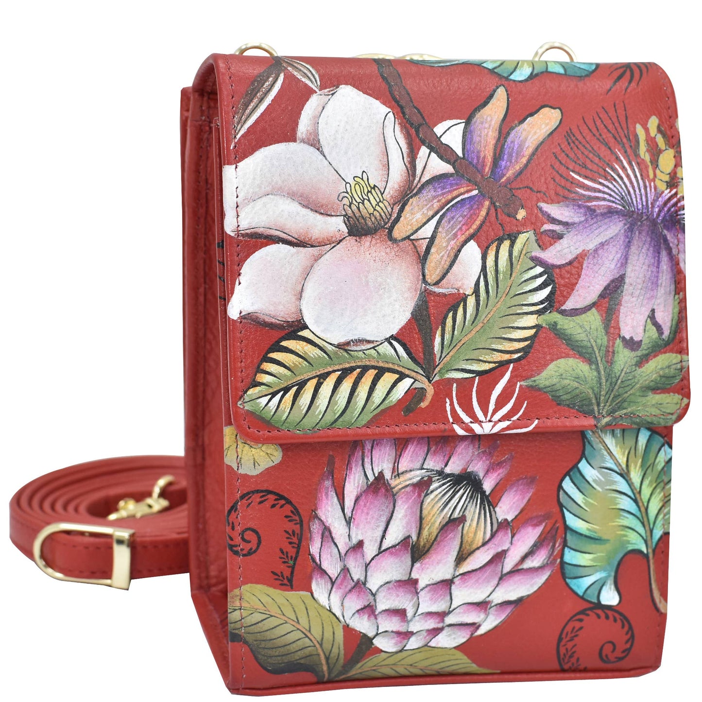 Hand-Painted Leather Triple Compartment Crossbody Organizer