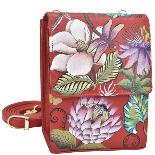 Hand-Painted Leather Triple Compartment Crossbody Organizer