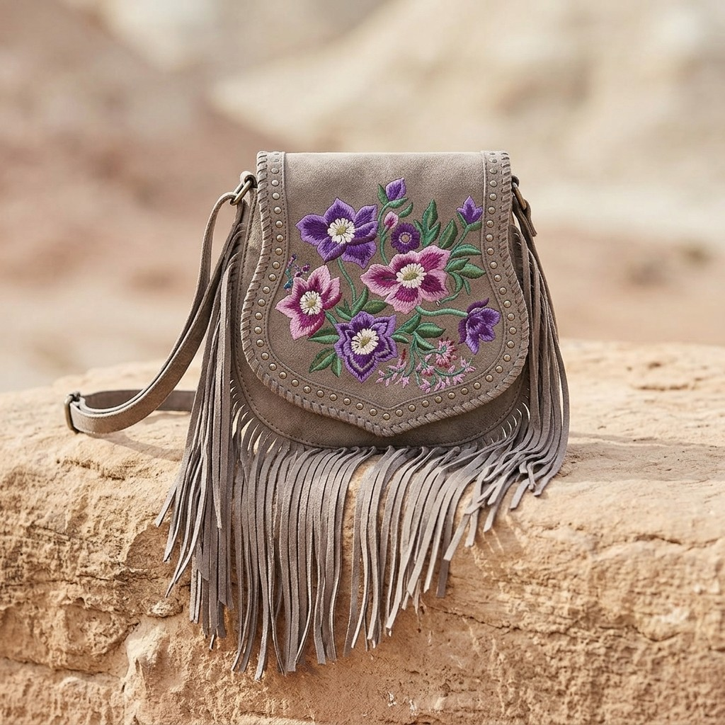 Mojave Meadow Leather Bag- Grey and Lavender