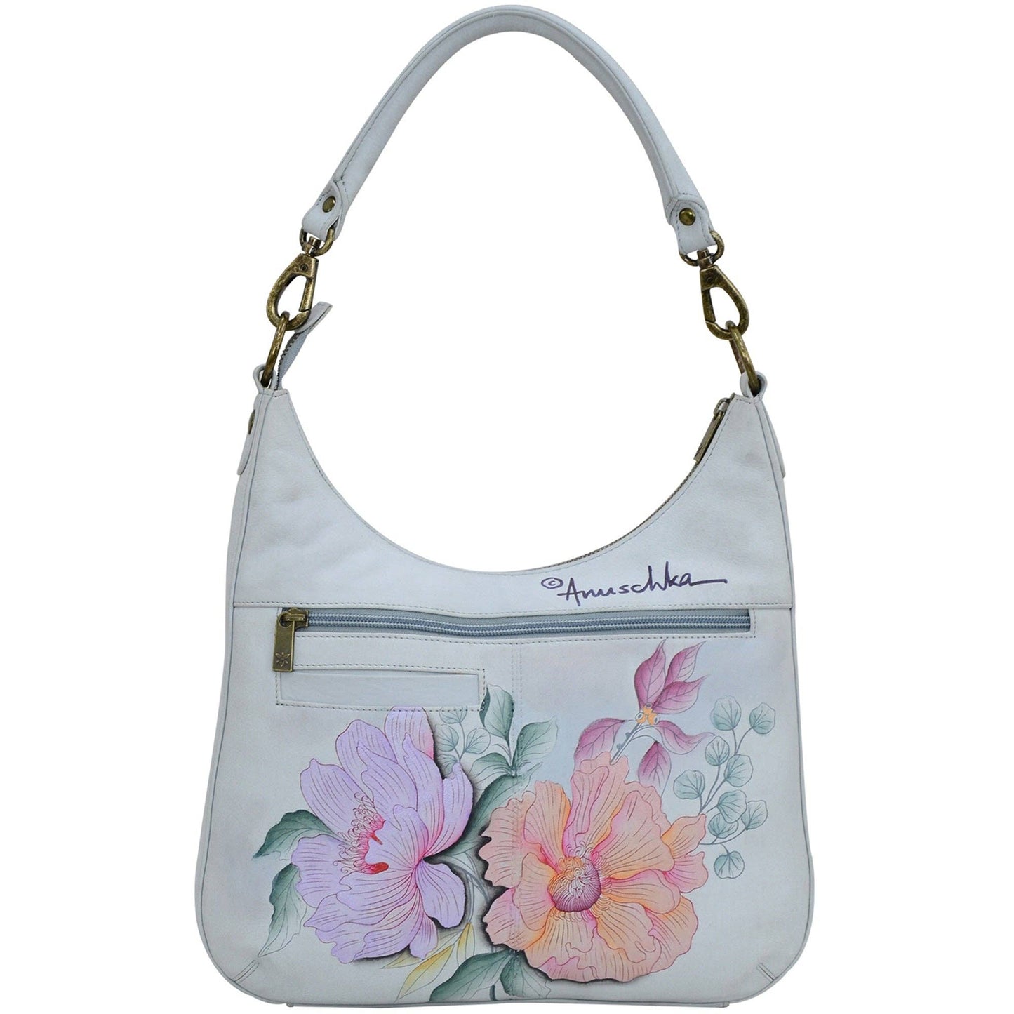 Anuschka Hand-Painted Leather Convertible Slim Hobo With Crossbody Strap - 662 with floral design