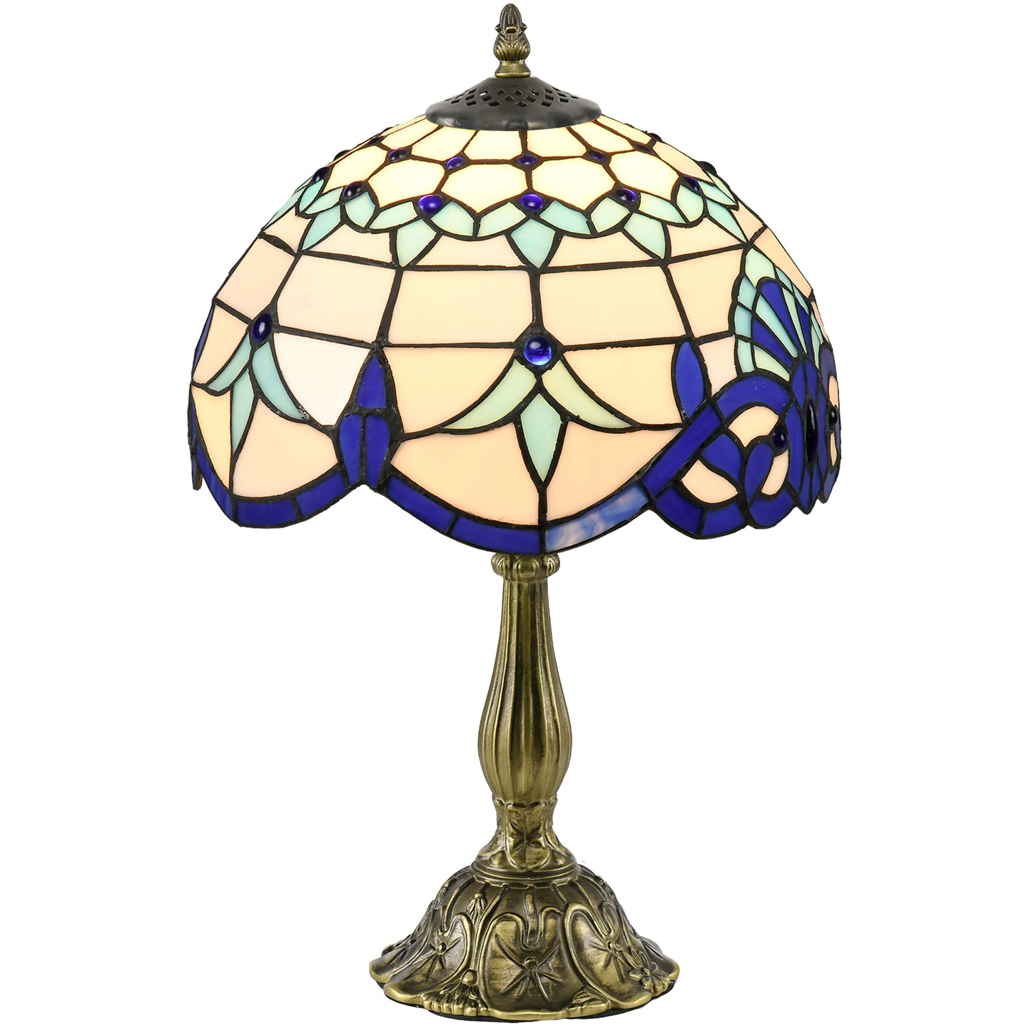 Stained Glass Table Lamp, Handmade Antique Bedside Lamp For Bedroom, Living Room, Home, Nightstand, Decorative Night Light, Blue