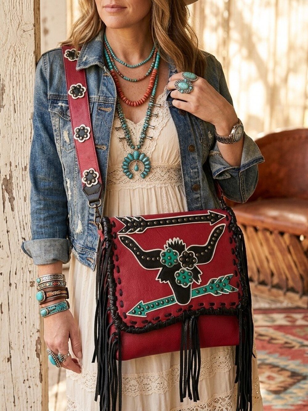 American Darling Southwest Spirit Fringe Crossbody Messenger Bag