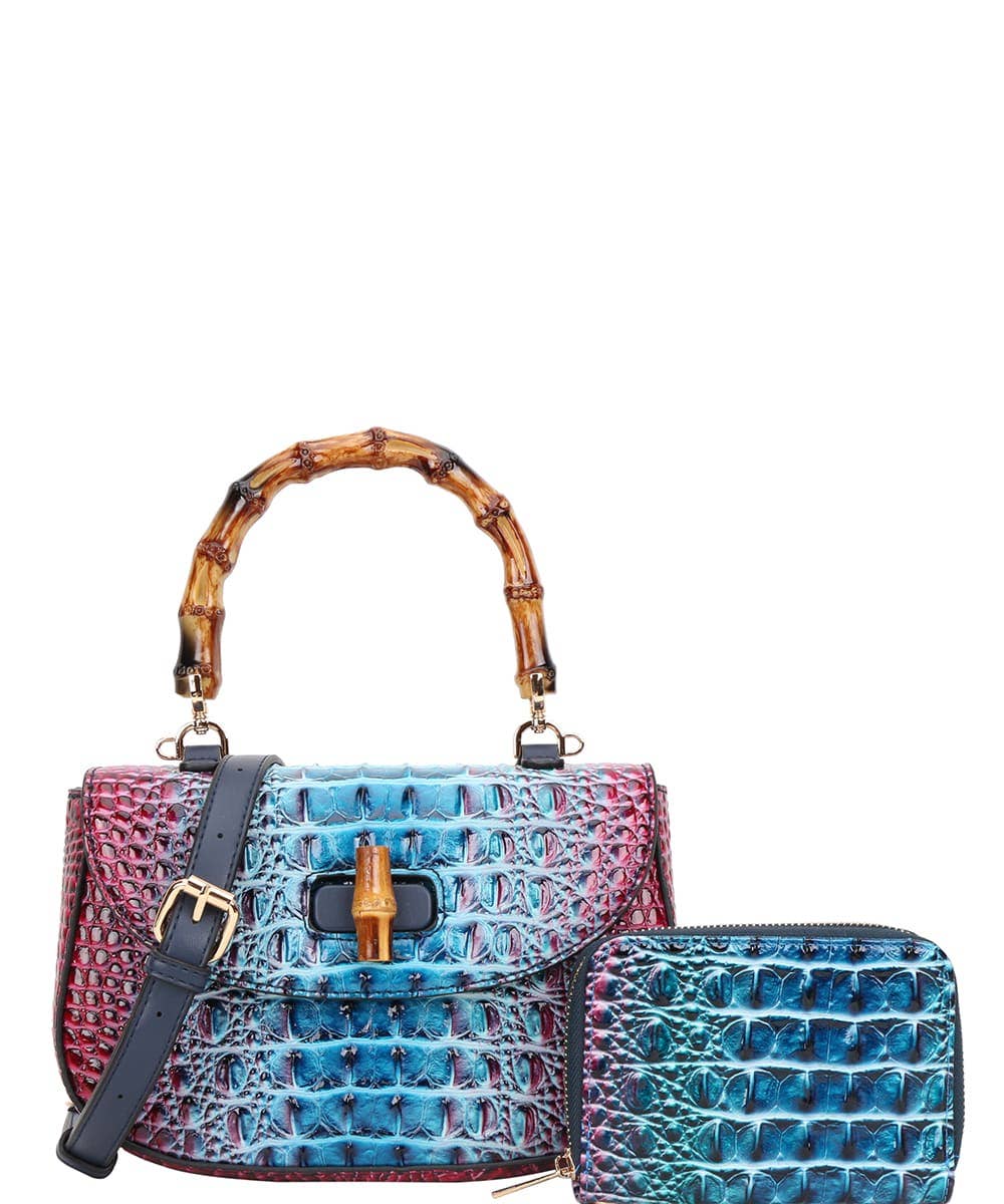 2 in 1 Crocodile Bamboo H Tie-dyed Satchel Wallet 