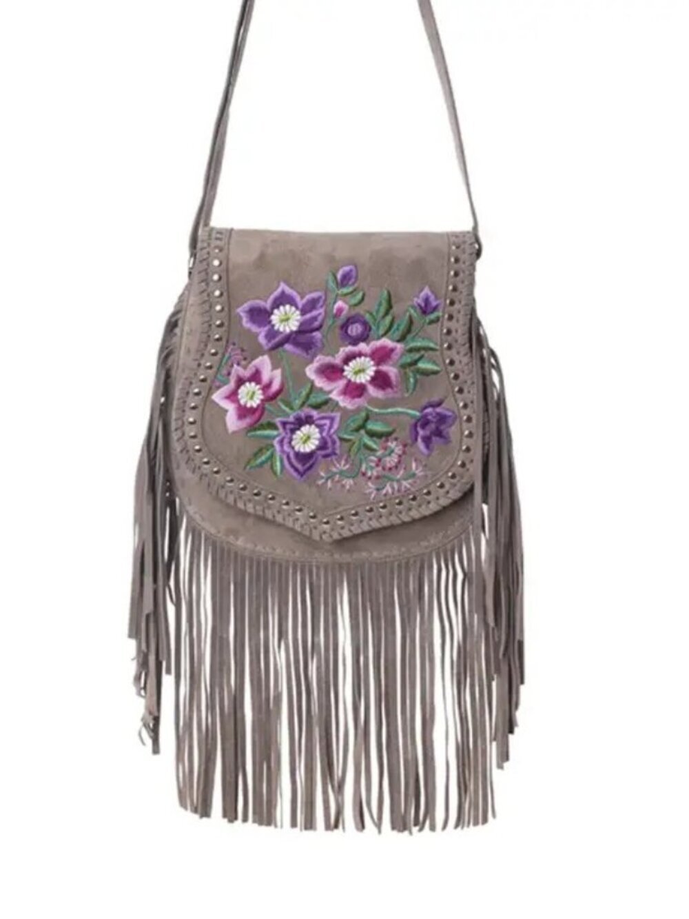 Myra Mojave Meadow Leather Bag in Wild Clay- Boho Lilac Dreams Fringe Crossbody