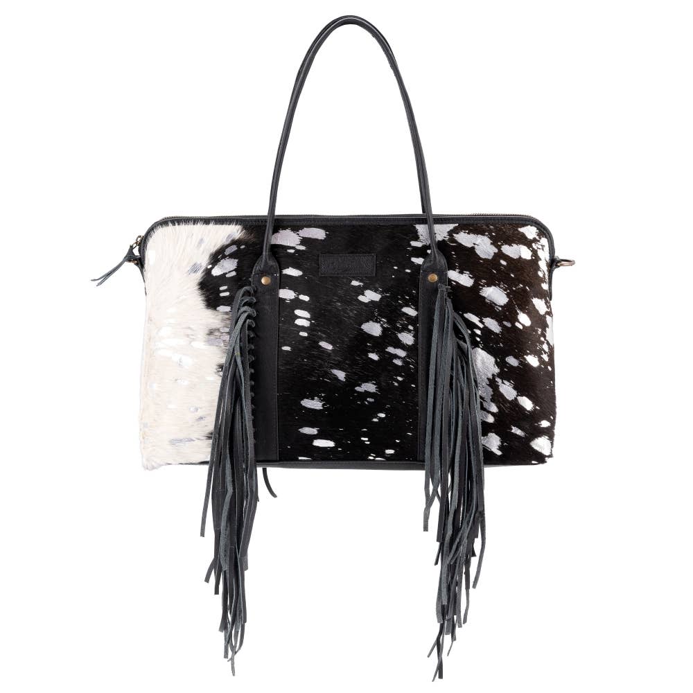 Full Grain Leather & Acid Wash Cowhide Mini Duffle multi white
