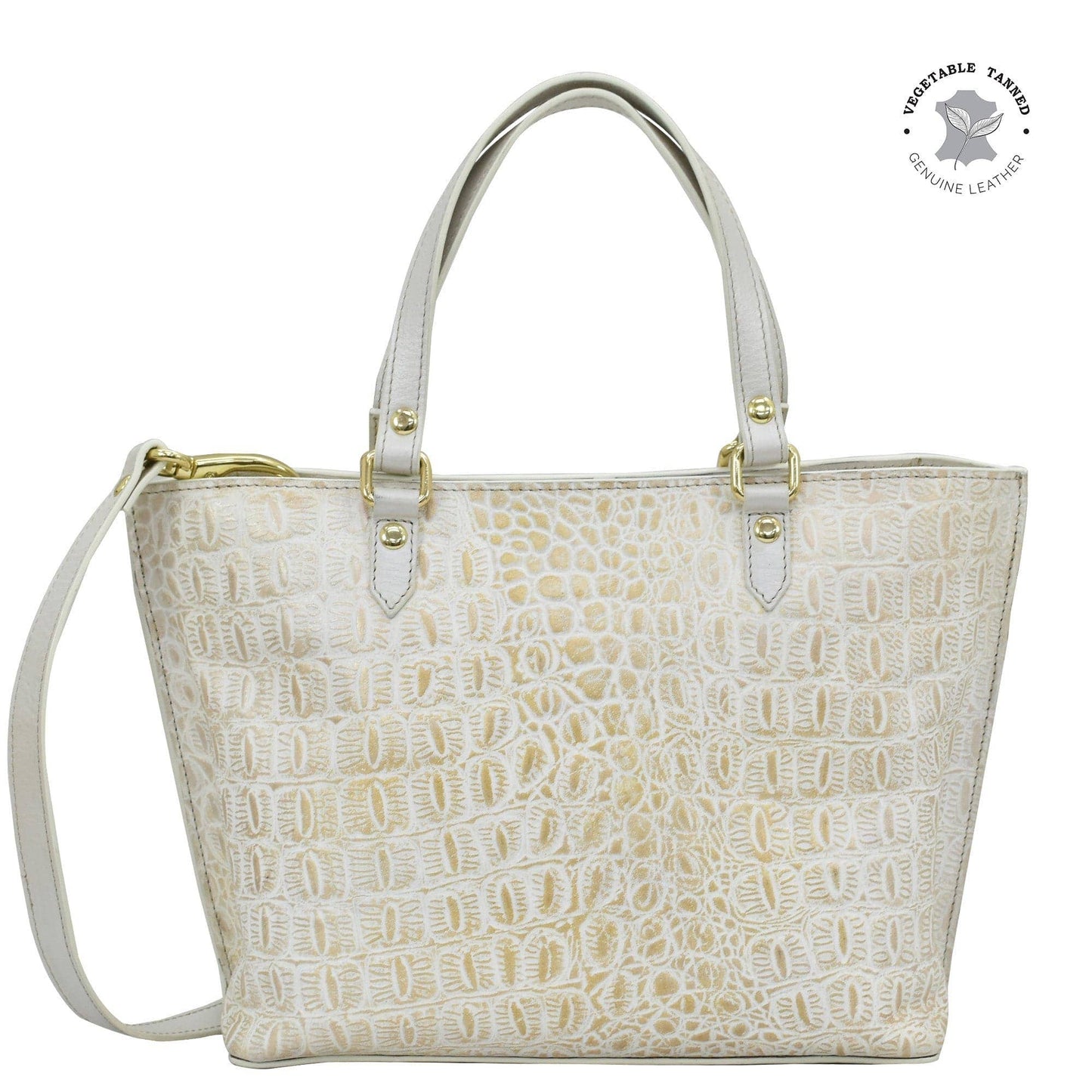 Anuschka Croc Embossed Leather Medium Tote - 693 Pearl