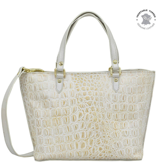 Anuschka Croc Embossed Leather Medium Tote - 693 Pearl