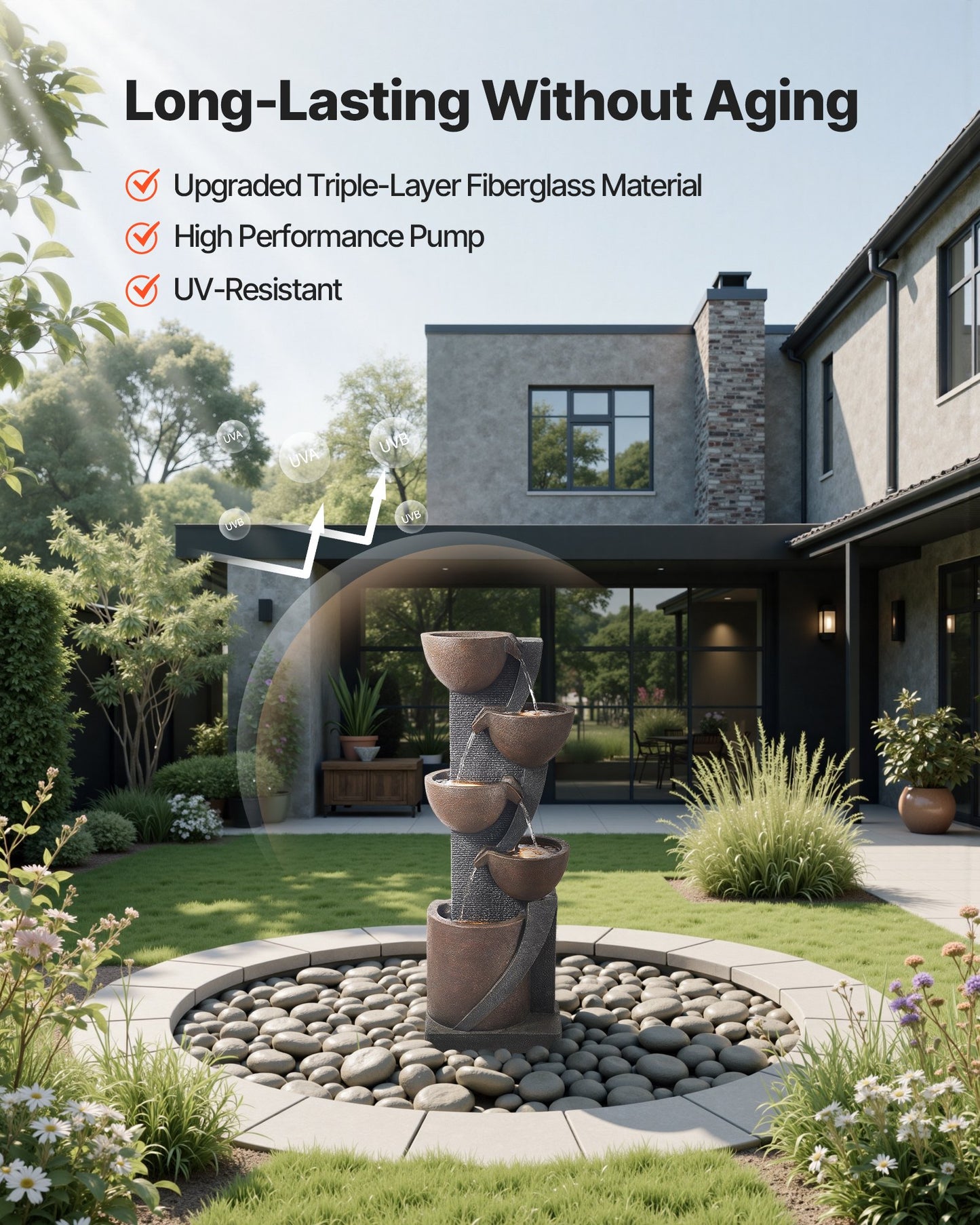 Outdoor Water Fountain 5-Tier Jar-Shaped Cascading 49.61 In Fountains