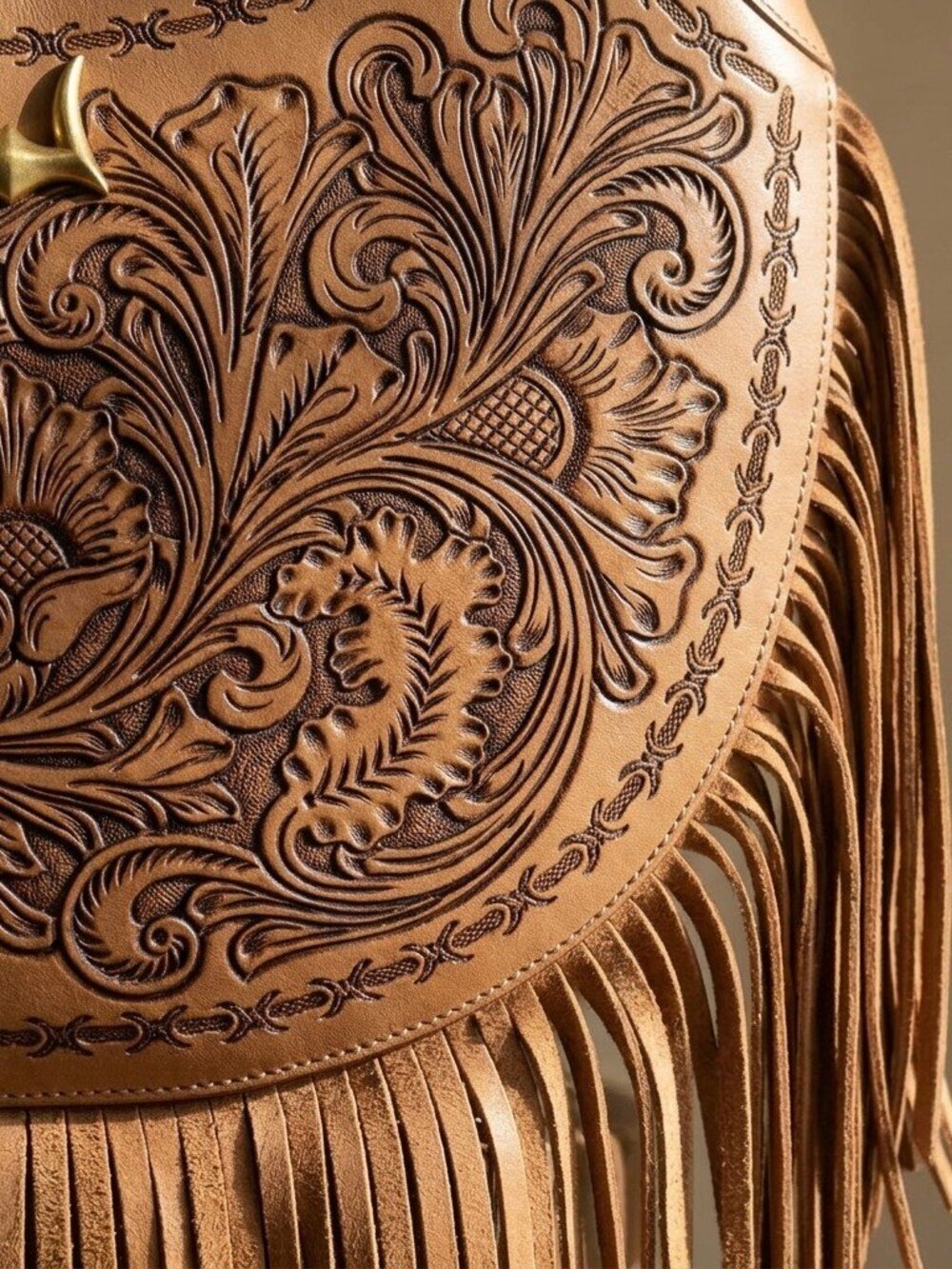 Western Lunella Hand Tooled Leather Fringe Crossbody
