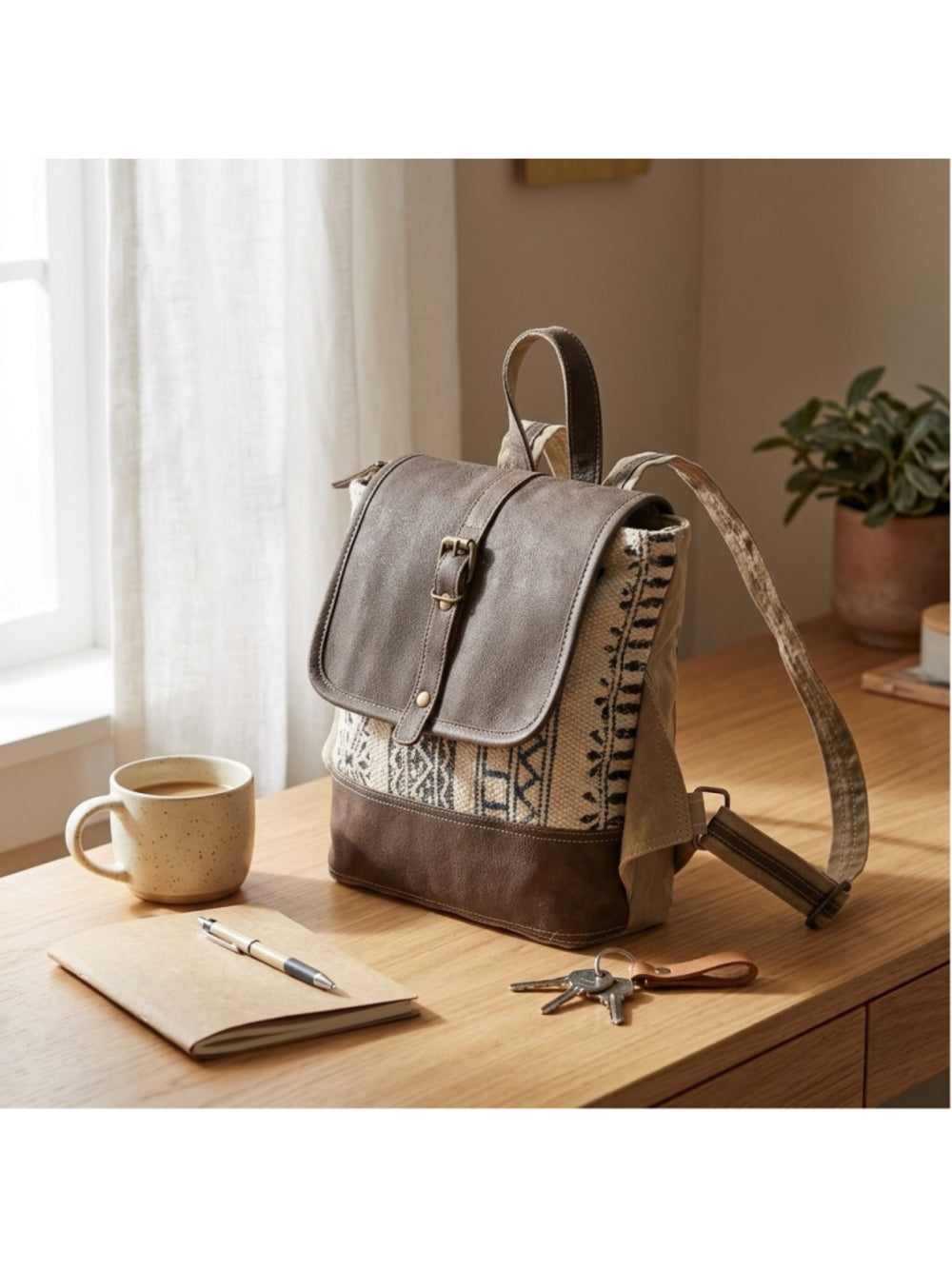 Ohlay by American Darling Clay Canyon Boho Canvas and Leather Mini Backpack